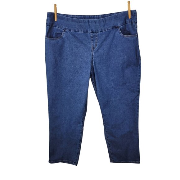 Woman Within 26W Petite Pull on Stretch Jeans 26 Jegging Straight Leg Blue Short - Picture 1 of 5